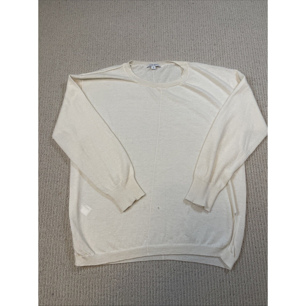 Shon Mott Women's Large Size 3 Cashmere Crewneck  Sweater Top Pullover Ivory
